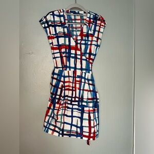 Kate Spade Saturday red and blue vneck mini dress